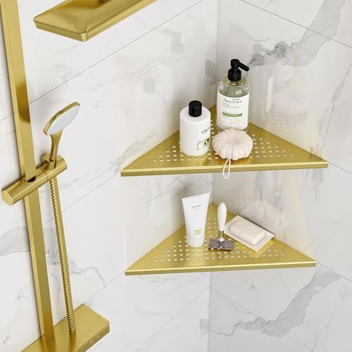 Neodrain 12" Golden Corner Wall Shelf with Quadrato Grate, Set of 2