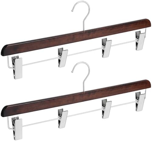 DoubleFill 2 Pcs Kilt Hanger 20 Inches Wooden Duty Skirt Hangers with 4 Clips for Closet (Nut Brown)