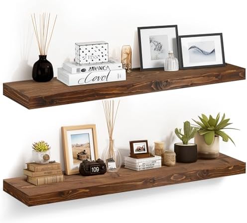 Floating Shelves, 48 Inch Wall Mounted Shelves, Set of 2, Brown