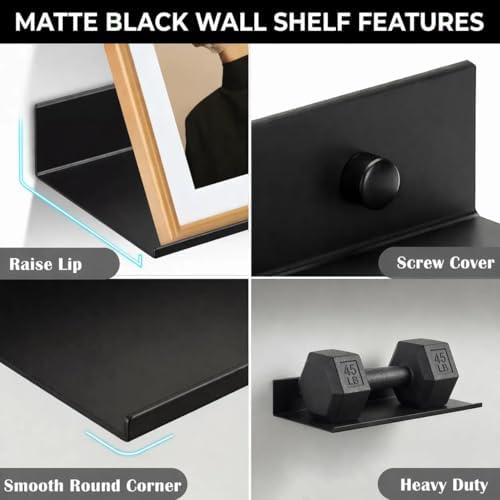 Z metnal Bathroom Shelf, Small Floating Wall Shelves, Decorative Ledge Shelf, Aluminum, Wall Mounted, Matt Black, 20/16/