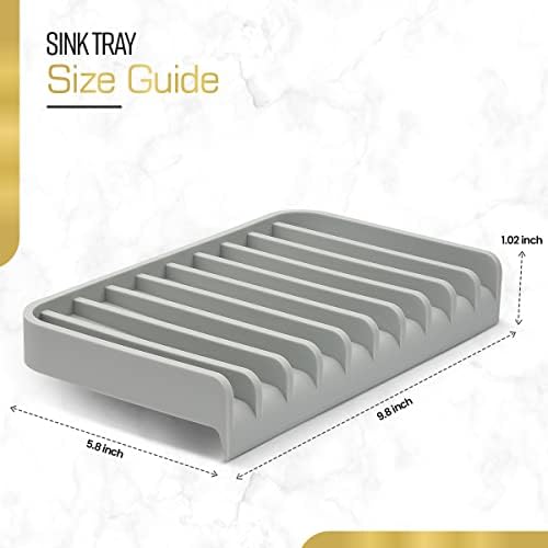 Effilogic Silicone Sponge Holder Self Draining Sink Organizer Faucet Mat for Kitchen Countertop Protector Large Grey