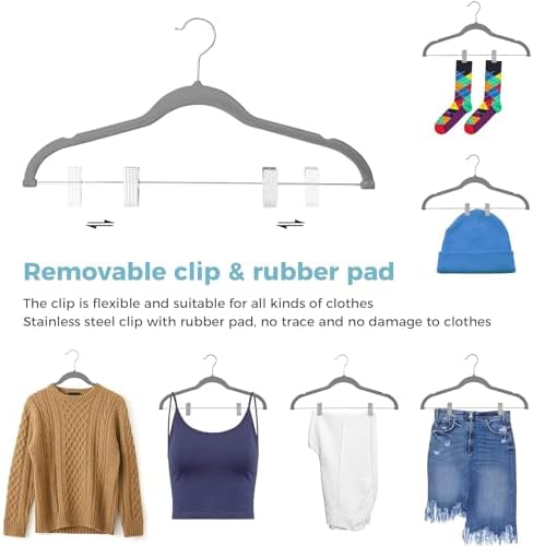VECELO 20 Pack Velvet Clothes Hangers with Adjustable Clips,Heavy-Duty Non Slip & Space-Saving with 1 Magic Hangers & 2 Tie Rack for Suit Coat Pants Skirt Dresses
