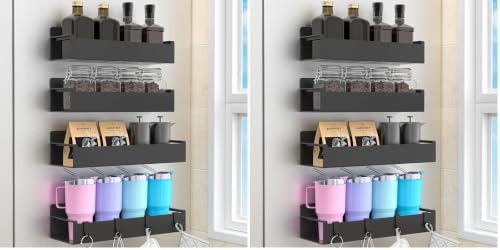 HuggieGems 8 Pack Magnetic Spice Rack Organizer for Refrigerator and Oven, Black Fridge Organizers and Storage for Kitch
