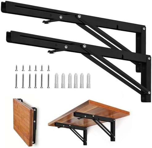 Storystore Folding Shelf Brackets, 20 Inch 2 Pcs Black Stainless Steel