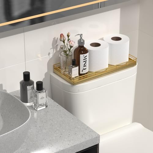 Oak Bathroom Toilet Tank Tray, 13" Wood Toilet Paper Storage Basket Back of Toilet Basket Organizer, Vanity Tray for Per