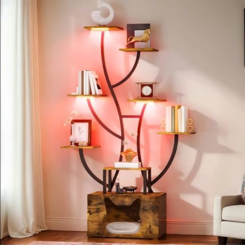 DWVO Tall Bookshelf with LED Light
