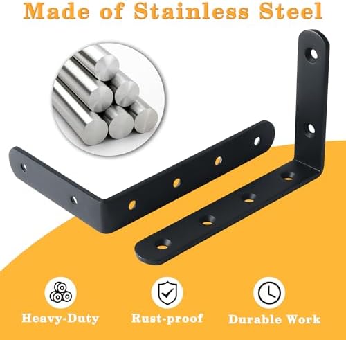 Alise 4mm Thick L Bracket for Shelves,6x4 Inch Shelf Brackets Black,4 Pcs