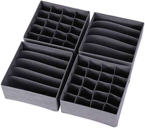 DIOMMELL 4 Pack Foldable Cloth Storage Box Closet Dresser Drawer Organizer Fabric Baskets Bins Containers Divider for Clothes Underwear Bras Socks Lingerie Clothing, Dark Grey 22-0000