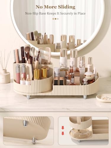 Booklov Rotating Makeup Organizer for Vanity Countertop, Cream