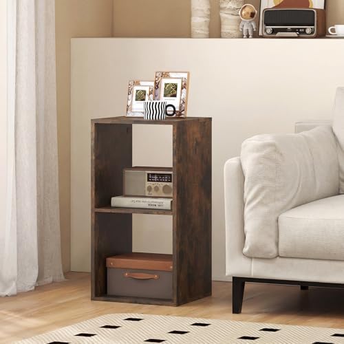 Tangkula 2-Cube Bookcase, 3-Tier Bookshelf with Open Compartments, Freestanding Cube Storage Organizer with Anti-Topplin