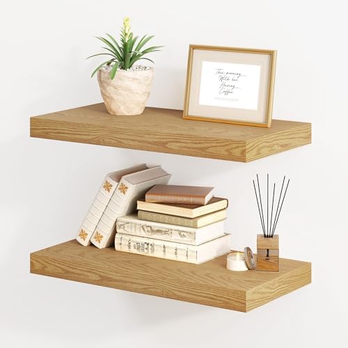 Fun Memories Floating Shelves for Wall, 8 Inch Deep Floating Wall Shelf, 16" x 8" Floating Shelves - Set of 2, Rustic Wo