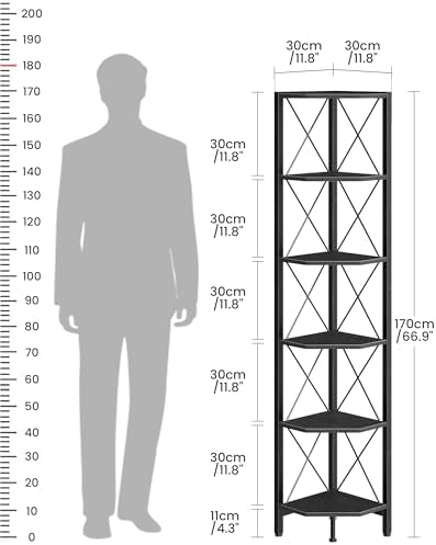 CHOEZON 6-Tier Corner Shelf, Corner Bookcase, 66.9" Tall Vertical Display Rack, Plant Stand, Open Storage Shelf, for Liv
