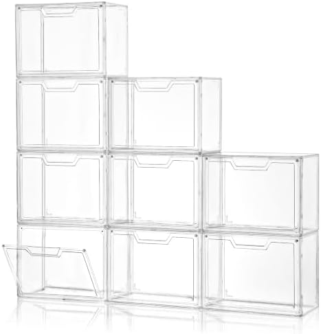 Freebat Stackable Storage Organizers, Clear Acrylic Display Case, 9-Pack Acrylic Boxes with Lids, Clear Storage Containe