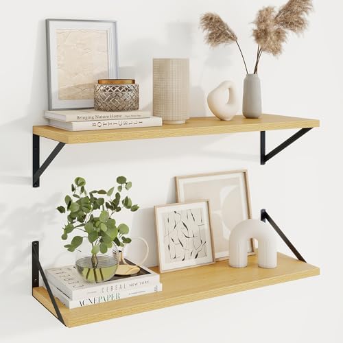 Axeman 30 Inch Floating Shelves, 10 Inch Deep Oak Wall Shelves Set of 2