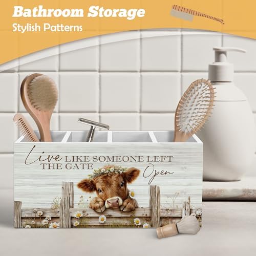 Farmhouse Highland Cow Pen Holder Organizer for Desk Accessories