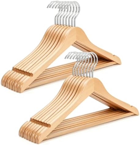 TOPIA Premium Wooden Hangers with Extra Thick Hook and Non Slip Pants Bar, Luxury Suit Hangers for Closet with Notches for Shirts - 16 Pack - CT01N