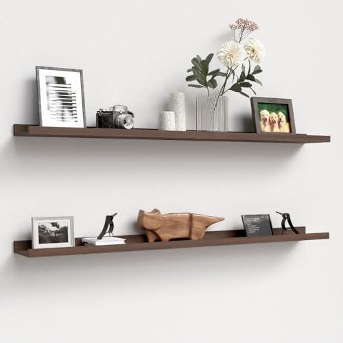 Boswillon Floating Shelves Set of 2, Long Wall Shelf with Lip, 48in, Walnut