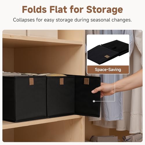 StorageWorks Narrow Storage Bins for Closet Shelves, Black, 4-Pack