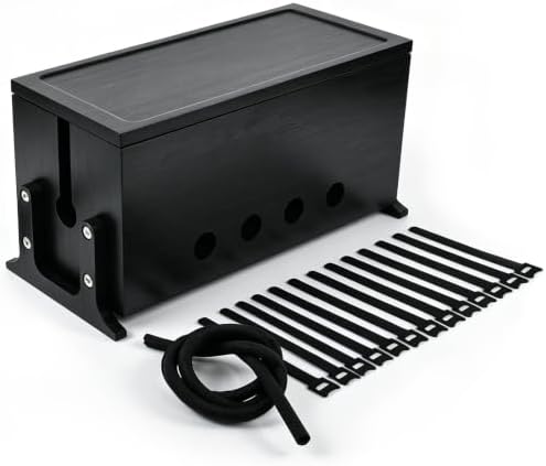 Large Wood Cable Management Box, Black Cord Organizer 14"