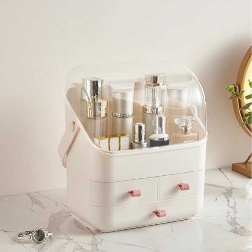 SUNFICON 3 Tiers Makeup Holder with Drawers, Preppy Skincare Organizer