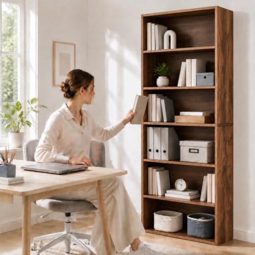 IULULU 6 Tier Bookcase with Open Storage Shelves, Brown