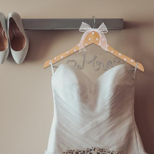 Honeydak Wood Bridal Hanger for Wedding Dress,Natural,Pearl