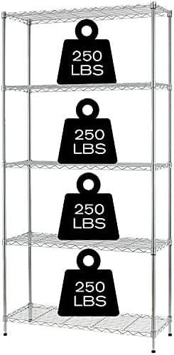 HCY Heavy Duty 5-Tier Storage Shelf - Adjustable Metal Rack for Laundry, Bathroom, Kitchen, Garage & Pantry Organization