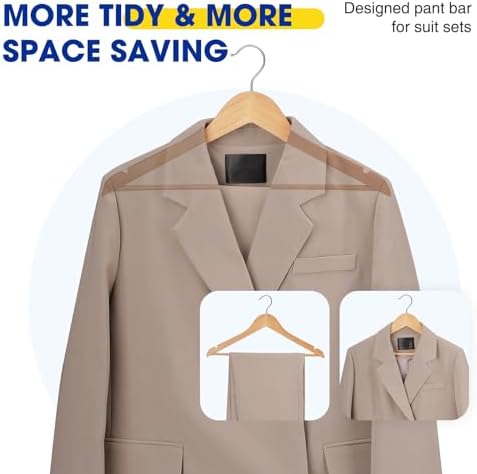 Korpai 30 Pack Wooden Hangers,Wooden Clothes Hangers with Smooth Pant Bar and Shoulder Notches,Heavy Duty Hangers with 360-Degree Rotatable Hook, Coat Hangers for Coats,Shirts,Dress,Pants,Natural