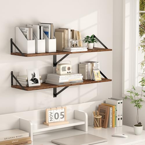 Heimlove 32W x 12D Deep Floating Shelves Set of 2 Rustic Brown