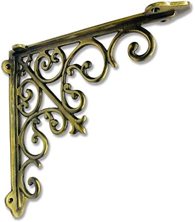 NACH Decorative Shelf Brackets, 2 Pack of 10.6 x 2 x 10.6 inch, Gold Cast Iron Wall Shelf Brackets - Decorative Bookshel