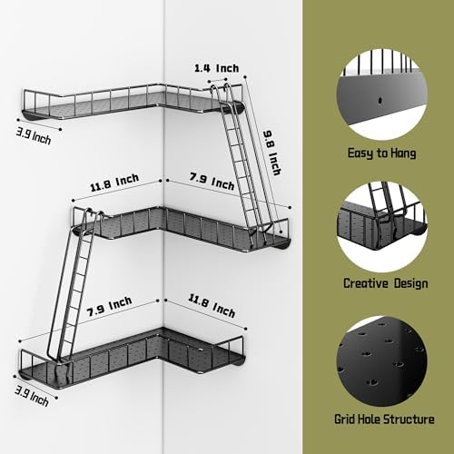 Fire Escape Wall Shelf - Modern City Style 3-Tier Corner Wall Shelves, Easy to Install Metal Ladder Shelf for Figures, N