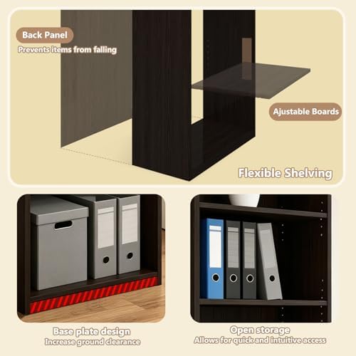 CTESNE【2026 Adjustable Shelves 5-Tier Bookcase, 71 inches, Wooden Open Display Floor Bookshelf (Chocolate Color)