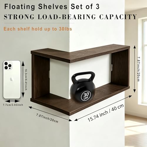 LIYAOLI Floating Shelves for Inside & Outside Corners Wall Shelves, Modern Wooden Corner Shelf Wall Mounted for Bedroom 