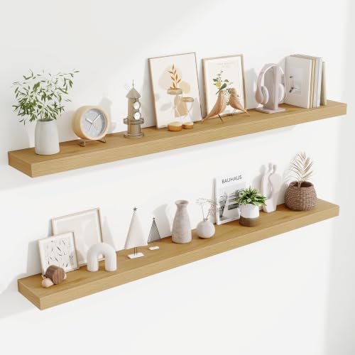 Fun Memories 60 Inch Fireplace Mantel Set of 2, Long Floating Shelf for Bedroom|Living Room, Wall Mounted Farmhouse Disp