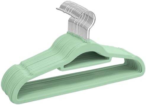 Velvet Hangers 20 Pack - Non-Slip Clothes Hangers with 360° Swivel Hook & Tie Organisers, Slim, Space-Saving Closet Hangers for Coats, Suits & Dresses - Wardrobe Organiser (Mint Green)