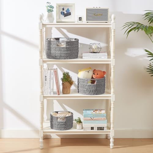 Vagusicc Wicker Storage Basket, Hand-Woven Paper Rope Large Round Woven Basket With Handles, Wicker Baskets for Organizing/Storage, Grey, 3-Pack