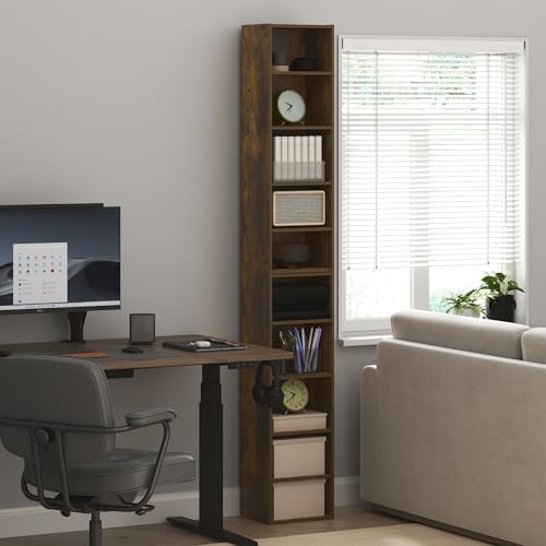Furinno PASIR Book Shelf, 10-Tier Bookshelf, Bookcase with Open Shelf, 9.2 x 11.8 x 78.7, for Living Room, Bedroom, Home