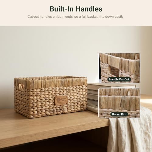 Handmade Water Hyacinth Wicker Storage Basket with Handles – Rectangle Organizer Bin for Shelves, Blanket, Bathroom, Clo