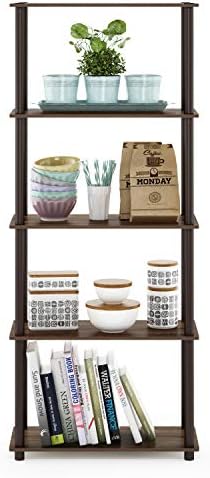 Furinno TURN-N-TUBE Storage Shelves, 5-Tier Book Shelf, Corner Shelf, Toolless Open Shelves, for Organization and Storag