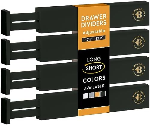 4-Pack Bamboo Drawer Dividers - 12.2 to 17.3 Inches Deep, 2.6 Inches High, Adjustable Expandable Drawer Organizer Dresse