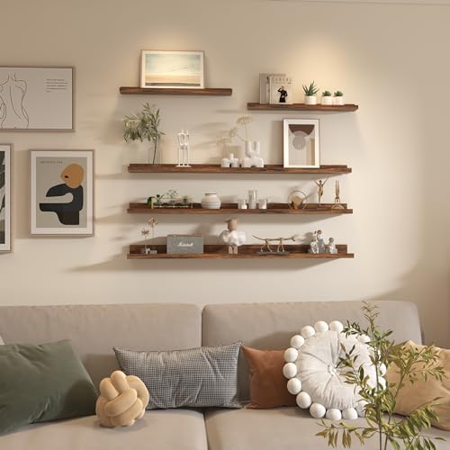 Giftgarden 47 Inch Long Floating Shelves for wall Set of 5, Rustic Wood Wall Shelves for Bathroom, Bedroom, Kitchen, Liv