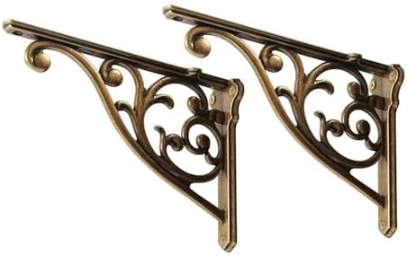 Shelf Brackets 6 Inch 2 Pack Heavy Duty Antique Brass Wall Bracket Victorian Kitchen Decorative Rack Shelves, Shelf Brac