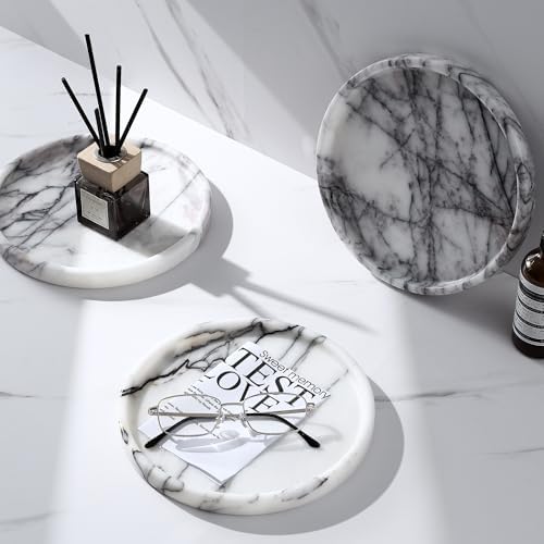 Lilac Marble Round Tray - 8 Inch Bathroom & Vanity Organizer for Jewelry, Perfume, Watches, Coasters | Makeup, Dining Ta