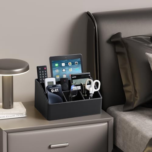 PU Leather Desk Organizer, Remote Control Holder, Black
