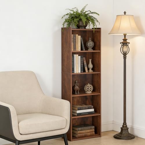 ZENY 5-Tier Shelf Bookcase, Freestanding Wood Storage Display Open Bookshelf for Home Office (Rustic Brown)
