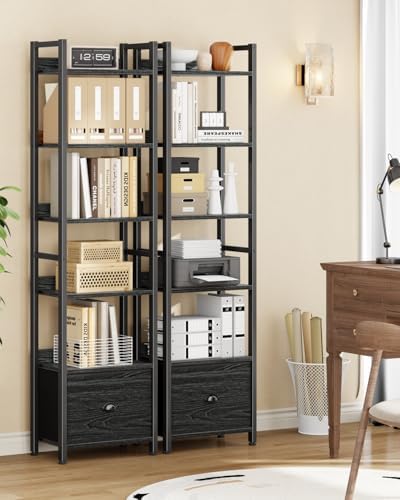 Furologee 6 Tier Bookshelf Set of 2,Industrial Bookshelves and Bookcases