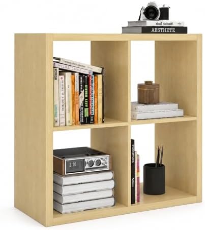 CTESNE【Wooden 4 Cube Storage Organizer Shelf with Anti-Tipping Kits, Horizontal and Vertical Dual-use Standing Open Book