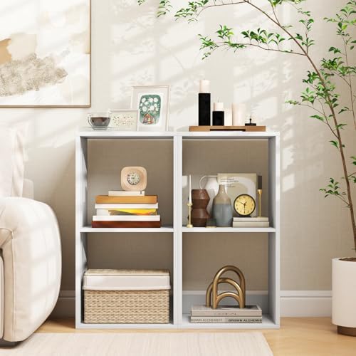 2 Cube Storage Organizer Set of 2, 2 Tier Floor Standing Bookcase, Small Bookshelf for Small Spaces, Wooden Open Display