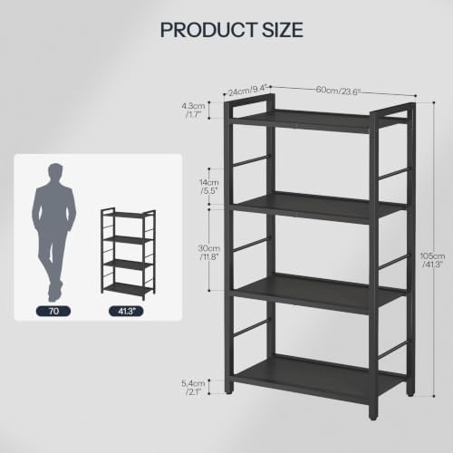 HOOBRO 4-Tier Bookshelf, Standing Tall Bookcase, Vertical Storage Shelf