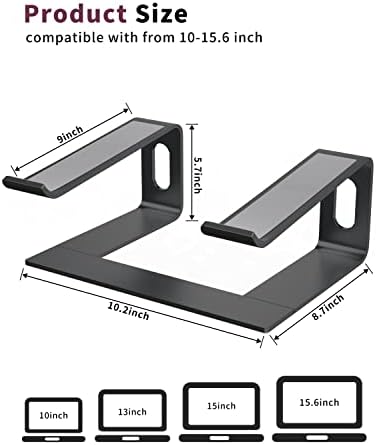 ALASHI Ergonomic Laptop Stand, Aluminum Desk Riser, 10-15.6", Black